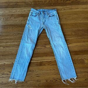 Women's Light Blue Distressed Straight Leg Jeans